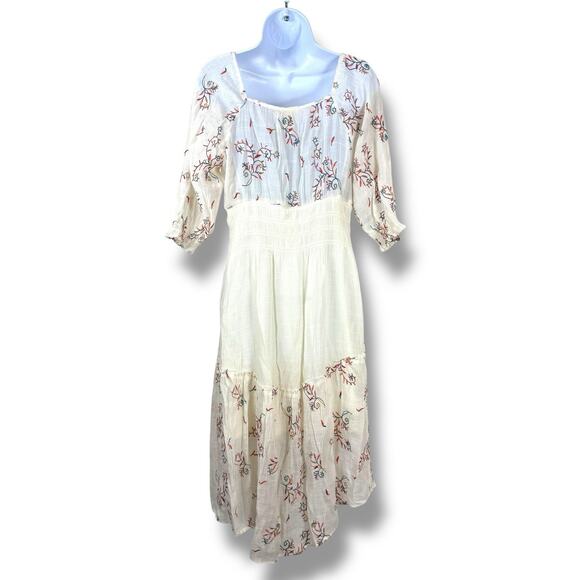 Anthropologie Dress Womens Medium Petite Boho Cottage Embroidered Floral Tiered - Picture 9 of 12
